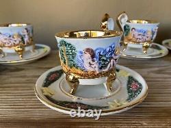 Ensemble De Huit Tasses Et Soucoupes Vintage R. Capodimonte. Intérieur En Or