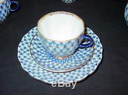 Ensemble De Thé À Café En Porcelaine De 22 Pièces Vintage Lomonossov Ussr Bleu Cobalt