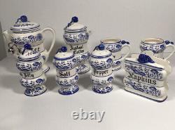 Ensemble à café Arnart Blue Onion 8 pièces vintage des années 1950 rare Japon