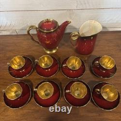 Ensemble à café Carlton Ware Rouge Royale Vintage Angleterre Tasses à café en demi-tasse Rouge Or