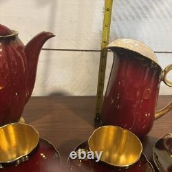 Ensemble à café Carlton Ware Rouge Royale Vintage Angleterre Tasses à café en demi-tasse Rouge Or
