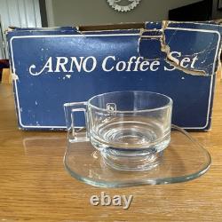 Ensemble à café Fidenza vetraria ARNO. Ensemble de café en verre italien vintage avec boîte d'origine.