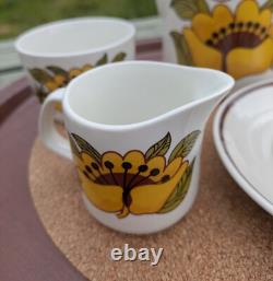 Ensemble à café J&G Meakin J & G des années 50 avec boîte d'origine Bermuda Tournesol