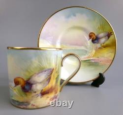 Ensemble à café Minton Game Birds. Peint à la main, signé. 6 x tasses et soucoupes. VTG