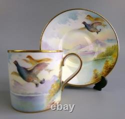 Ensemble à café Minton Game Birds. Peint à la main, signé. 6 x tasses et soucoupes. VTG