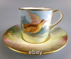 Ensemble à café Minton Game Birds. Peint à la main, signé. 6 x tasses et soucoupes. VTG