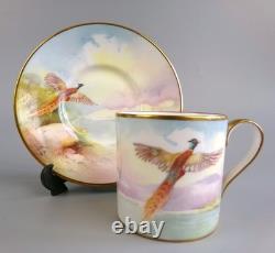 Ensemble à café Minton Game Birds. Peint à la main, signé. 6 x tasses et soucoupes. VTG