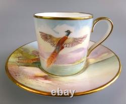 Ensemble à café Minton Game Birds. Peint à la main, signé. 6 x tasses et soucoupes. VTG