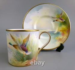 Ensemble à café Minton Game Birds. Peint à la main, signé. 6 x tasses et soucoupes. VTG