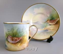 Ensemble à café Minton Game Birds. Peint à la main, signé. 6 x tasses et soucoupes. VTG