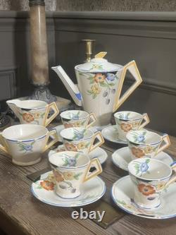 Ensemble à café en faïence vintage Soho Solian Ware, art déco, fleurs peintes à la main