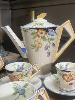 Ensemble à café en faïence vintage Soho Solian Ware, art déco, fleurs peintes à la main