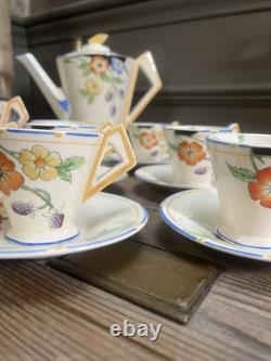 Ensemble à café en faïence vintage Soho Solian Ware, art déco, fleurs peintes à la main