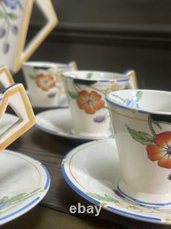Ensemble à café en faïence vintage Soho Solian Ware, art déco, fleurs peintes à la main
