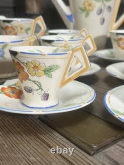 Ensemble à café en faïence vintage Soho Solian Ware, art déco, fleurs peintes à la main