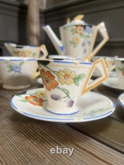 Ensemble à café en faïence vintage Soho Solian Ware, art déco, fleurs peintes à la main