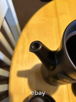 Ensemble à café en grès Arabesque Denby vintage des années 1970, 6 tasses et sous-tasses, cafetière.