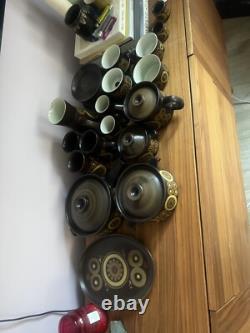Ensemble à café en grès brun Arabesque Vintage Denby des années 1970 pour le dîner, le thé et le café