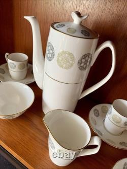 Ensemble à café en porcelaine ancienne Spode gothique vert et or avec crémier et sucrier