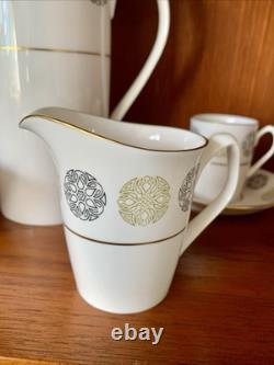 Ensemble à café en porcelaine ancienne Spode gothique vert et or avec crémier et sucrier