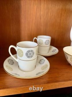 Ensemble à café en porcelaine ancienne Spode gothique vert et or avec crémier et sucrier