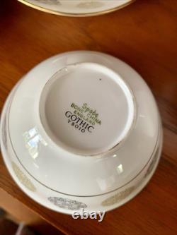 Ensemble à café en porcelaine ancienne Spode gothique vert et or avec crémier et sucrier