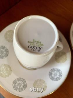 Ensemble à café en porcelaine ancienne Spode gothique vert et or avec crémier et sucrier