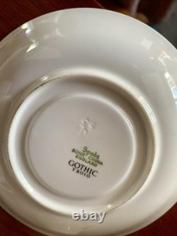 Ensemble à café en porcelaine ancienne Spode gothique vert et or avec crémier et sucrier