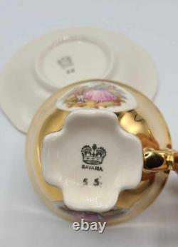 Ensemble à café en porcelaine dorée Vintage Crown Bavaria 15 pièces Scènes romantiques victoriennes