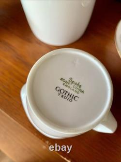 Ensemble à café en porcelaine fine vintage Spode gothique vert et or avec crémier et sucrier