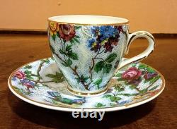 Ensemble à café espresso en motif floral et oiseaux d'Arklow Grimwades vintage.