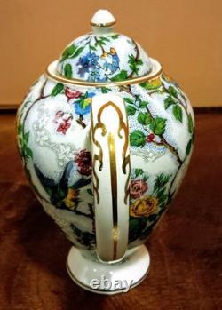 Ensemble à café espresso en motif floral et oiseaux d'Arklow Grimwades vintage.