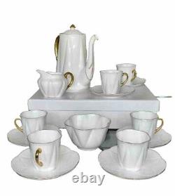 Ensemble à café régence en porcelaine fine Shelley avec bordure en or blanc, délicat et vintage