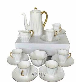 Ensemble à café régence en porcelaine fine Shelley avec bordure en or blanc, délicat et vintage