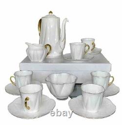 Ensemble à café régence en porcelaine fine Shelley avec bordure en or blanc, délicat et vintage