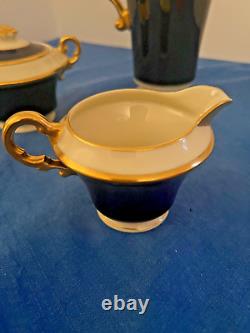 Ensemble à café vintage Syracuse Queen Anne en cobalt et ivoire SANS DÉFAUTS