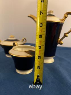 Ensemble à café vintage Syracuse Queen Anne en cobalt et ivoire SANS DÉFAUTS