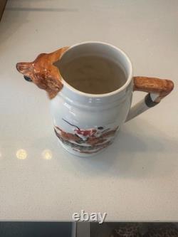 Ensemble à thé/café en poterie anglaise vintage avec tête de renard, théière, pichet, cruche et sucre