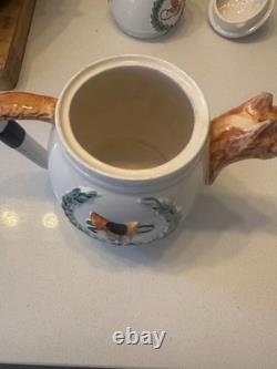 Ensemble à thé/café en poterie anglaise vintage avec tête de renard, théière, pichet, cruche et sucre