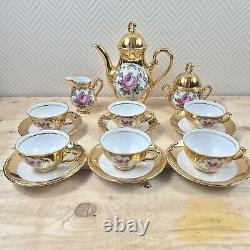 Ensemble café thé en porcelaine avec service à thé en or 24 carats et motif de roses de BAVARIA Schumann Arzbach