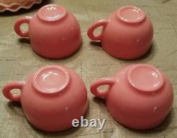 Ensemble café thé en verre de lait à volants rose et blanc Hazel Atlas Vintage 8 pièces