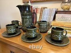 Ensemble café/thé vintage Sylvac émaillé vert avec pot à lait et 4 tasses et soucoupes VGC