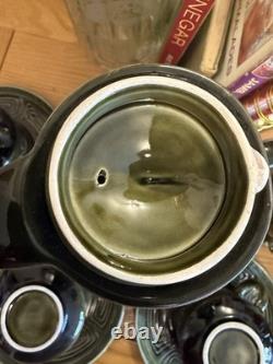 Ensemble café/thé vintage Sylvac émaillé vert avec pot à lait et 4 tasses et soucoupes VGC