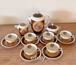 Ensemble complet de café/démitasse vintage Chodziez : théière, crémier, sucre, 6 tasses et sous-tasses.