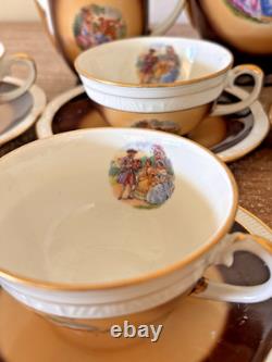Ensemble complet de café/démitasse vintage Chodziez : théière, crémier, sucre, 6 tasses et sous-tasses.