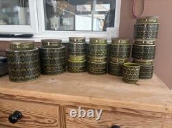 Ensemble de 12 boîtes de rangement vintage Hornsea Heirloom vertes pour thé, café et sucre