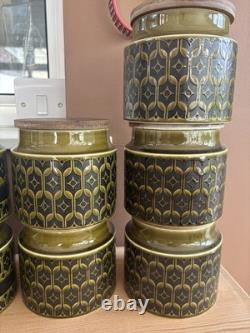 Ensemble de 12 boîtes de rangement vintage Hornsea Heirloom vertes pour thé, café et sucre