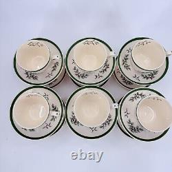 Ensemble de 12 tasses à café et soucoupes en porcelaine Spode Vintage avec motif de sapin de Noël, bord vert, Angleterre