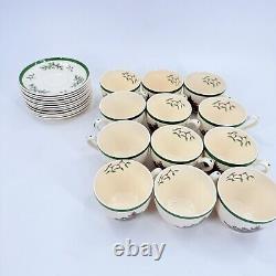 Ensemble de 12 tasses à café et soucoupes en porcelaine Spode Vintage avec motif de sapin de Noël, bord vert, Angleterre