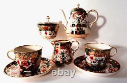 Ensemble de 2 tasses à café, sucre et lait en Imari, antique Copeland Spode D7911